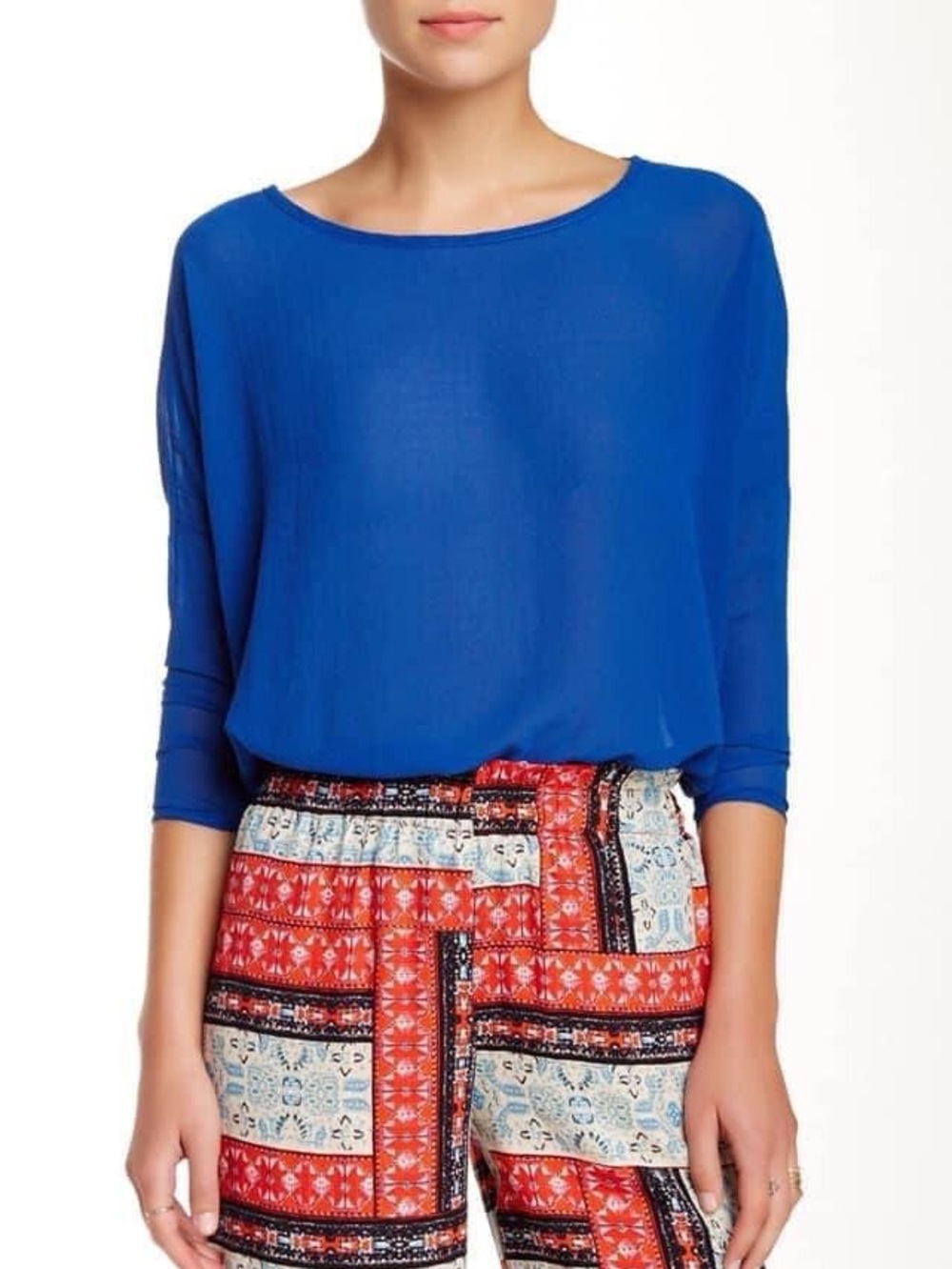 NWT Lily White Royal Blue Boatneck Blouse—Size Large